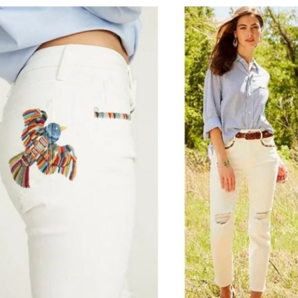 NWT Driftwood Jeans Women's Size 26 White Gizelle Folklore Embroidered Jeans New